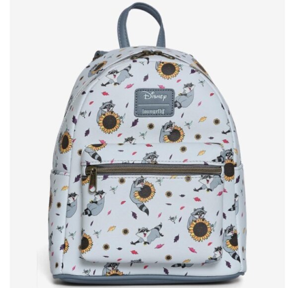 LOUNGEFLY Disney Pocahontas Meeko Sunflower Mini Backpack Nwt - Picture 1 of 7